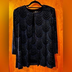 Alex Evenings 2 piece set. Black & Blue with Silver Glitter. Size Large